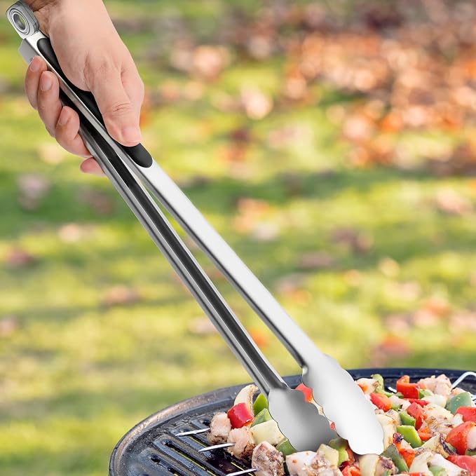 17" Extra Long Metal Tongs,Grilling Tongs,Stainless Steel Tongs for Cooking | Heat Resistant Heavy Duty Grill Tongs BBQ Tongs for Cooking, Grilling, BBQ/Barbecue, Food (17 inch)