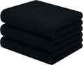 Homaxy 100% Cotton Waffle Weave Kitchen Towels, 3-Pack, Black | 13 x 28 Inches, Ultra Soft Absorbent Dish Towels, Quick Drying Cleaning Towels