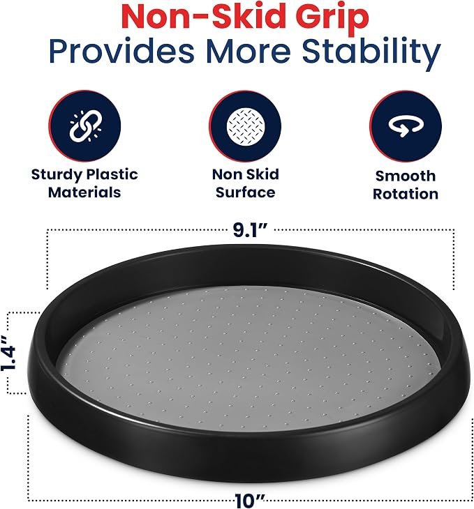 Oizeir 10 Inch Lazy Susan (Set of 4) - Non-Skid Turntable for Cabinet to Maximize Storage and Simplify Accessibility in Kitchen, Bathroom, and Pantry Spaces (Black)