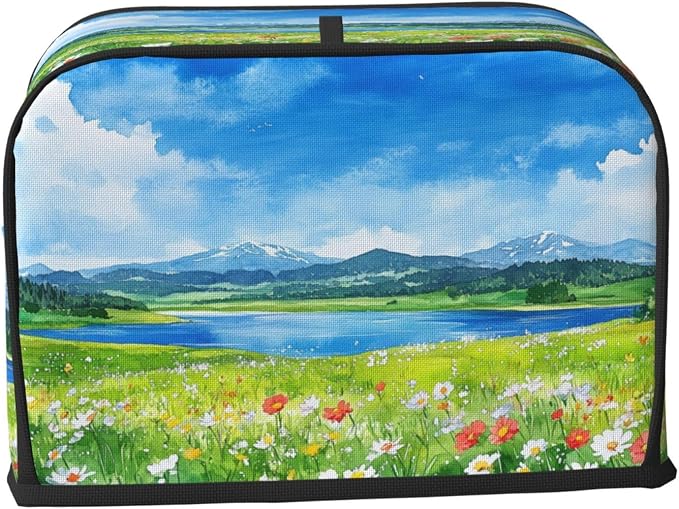 2 Slice Toaster Cover Flower Field Blue Sky Dust Proof Washable Kitchen Appliance Cover with Pocket, Oxford Fabric Countertop Toaster Protector for Standard Toasters Small Appliances