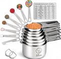 Measuring Cups and Spoons Set, 16-Piece Stainless Steel, Leveler & Chart | 7 Dry Measuring Cups, 7 Measuring Spoons, Conversion Chart and Leveler, Metal Baking Tools for Flour, Sugar, Spices & Baking.