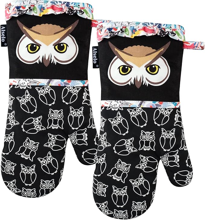 Alselo Oven Mitts, 7"x13.5", 1 Pair | Silicone, Printed, Kitchen Mittens