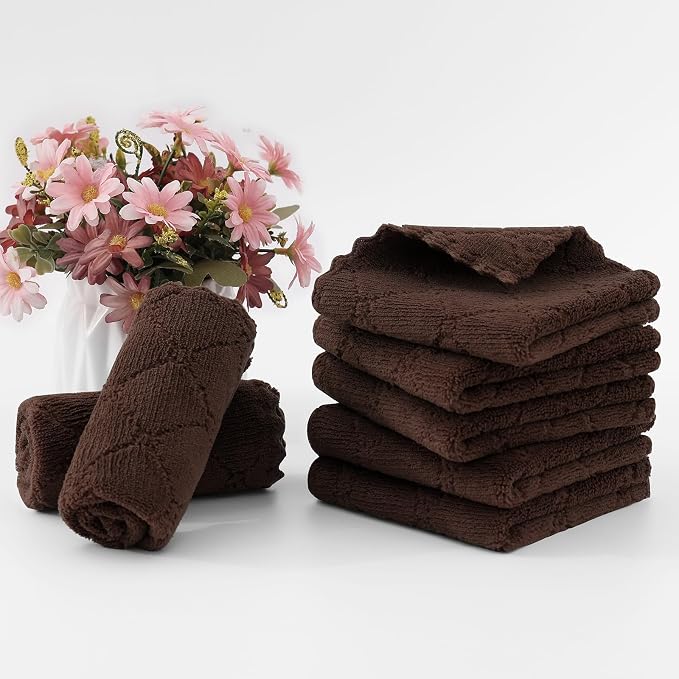 Homaxy 12 Pack Super Soft & Absorbent Dish Cloths, 10" x 10", Brown | Coral Velvet, Nonstick Oil Fast Drying Microfiber Cleaning Cloth, No Lint Household Dishcloths