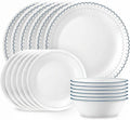 Corelle 18-Piece Dinnerware Set Service for 6, Lightweight Round Plates and Bowls Set, Vitrelle Triple Layer Glass, Chip Resistant, Microwave and Dishwasher Safe, Caspian