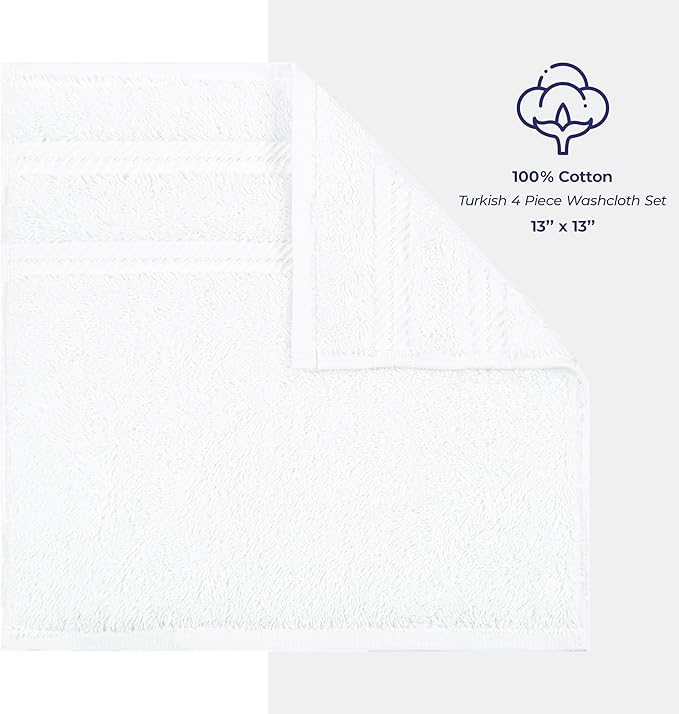 American Soft Linen 100% Cotton Luxury Turkish Towels, 4 PC Washcloth Set | Soft Absorbent Quick Dry OEKO Tex Standard 100 Certificated Durable Machine Washable Premium Hotel Quality