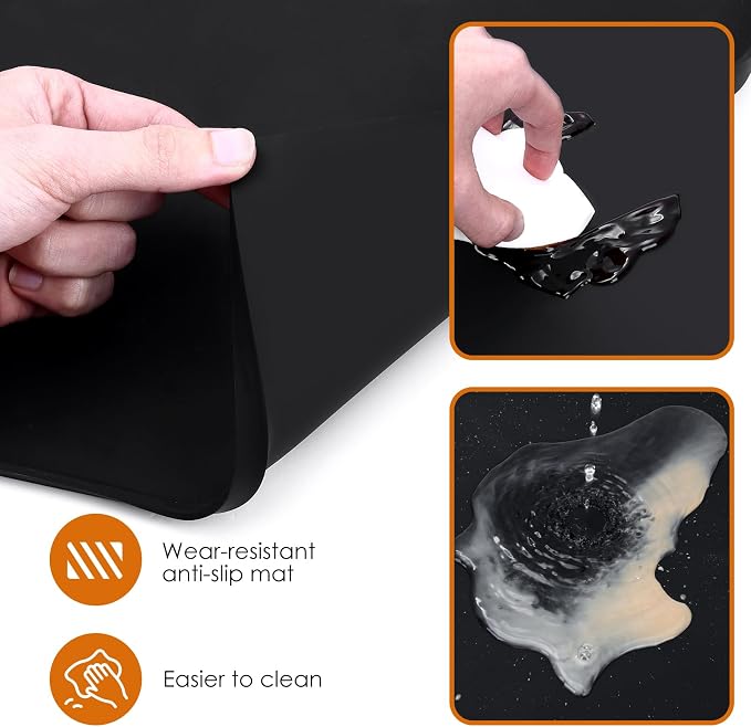 Silicone Coffee Mat with Raised Edges, 20'' x 15'', Keep Tidy for Countertops, Accessories Fit Under Coffee Maker Espresso Machine, Dish Drying Mat, Baking Mat (Black)