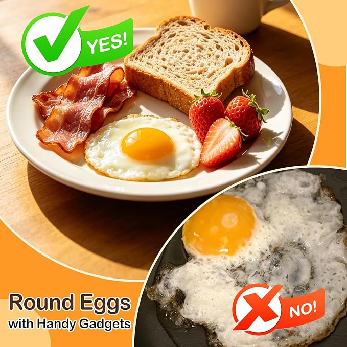NileHome 3.5" Nonstick Egg Rings Set of 4,Black | BPA-free,Dishwasher safe,Foldable Handle,Perfect Food Shaping,Ideal for Making Hamburgers, Fried Eggs, English Muffins