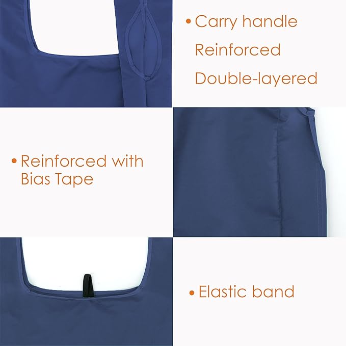 BeeGreen Blue Reusable Grocery Bags Wholesale Royal Reusable Kitchen Bags Bulk Foldable-Machine Washable with Zipper Storage Pouch 50 Packs