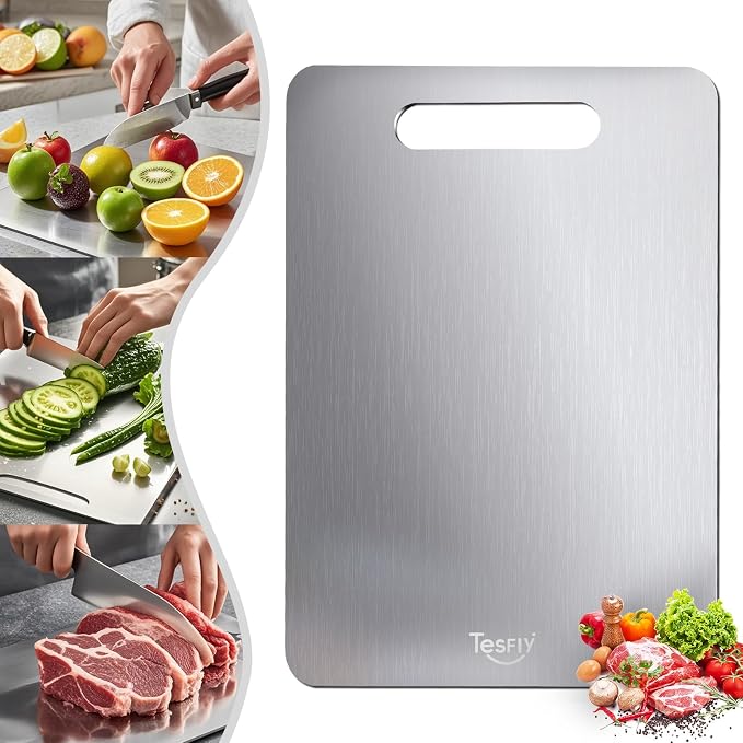 100% Pure Titanium Cutting Boards For Kitche,Easy to clean, Double-sided food-grade Cutting Board For Meats, Fruits And Vegetables,14.41 * 10.18