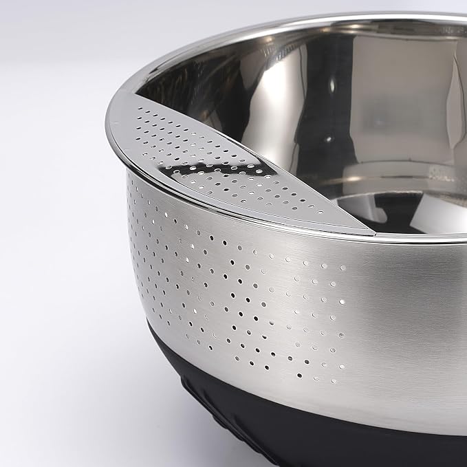 Rice Washing Bowl with Strainer Stainless Steel Quinoa Washer Bowl | Side Drainers Colander for Cleaning Fruits, Vegetables, and Beans - Versatile Kitchen Tool