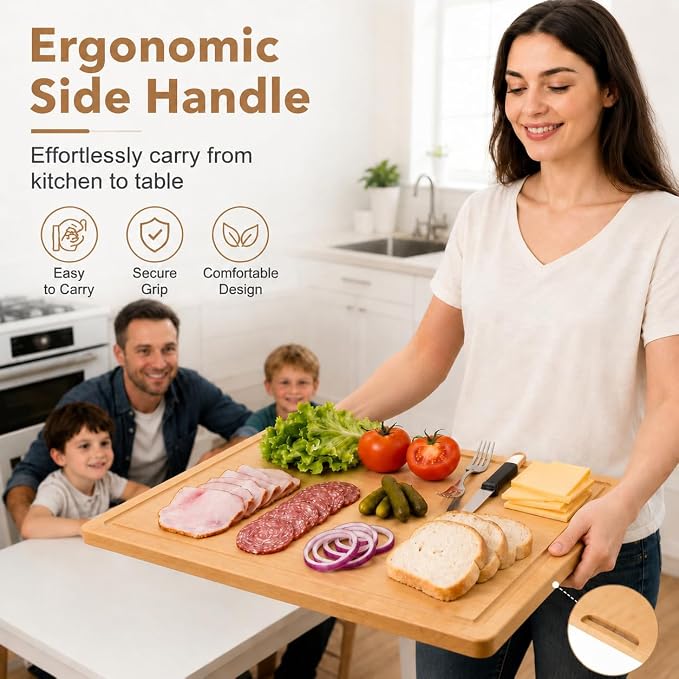 Bamboo Stovetop Cover for Electric Stove & Gas Range, 27.56 x 19.69 In, Lightweight Stove Top Cover with Built-In Handles, Juice Groove & Smooth Flat Surface for Extra Counter Space