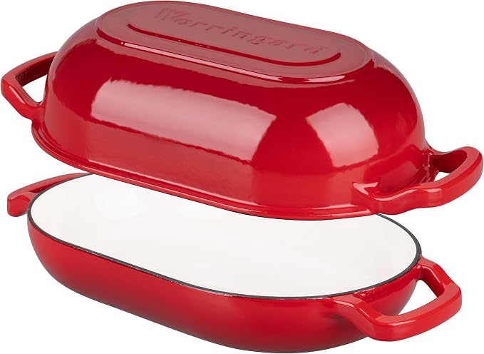 VORRINGARD Enameled Cast Iron Sourdough Bread Oven, Dutch Oven, Loaf Cast Iron Bread Pan for Homemade Bread Baking, Meatloaf Pan with Lid, 5QT, Red