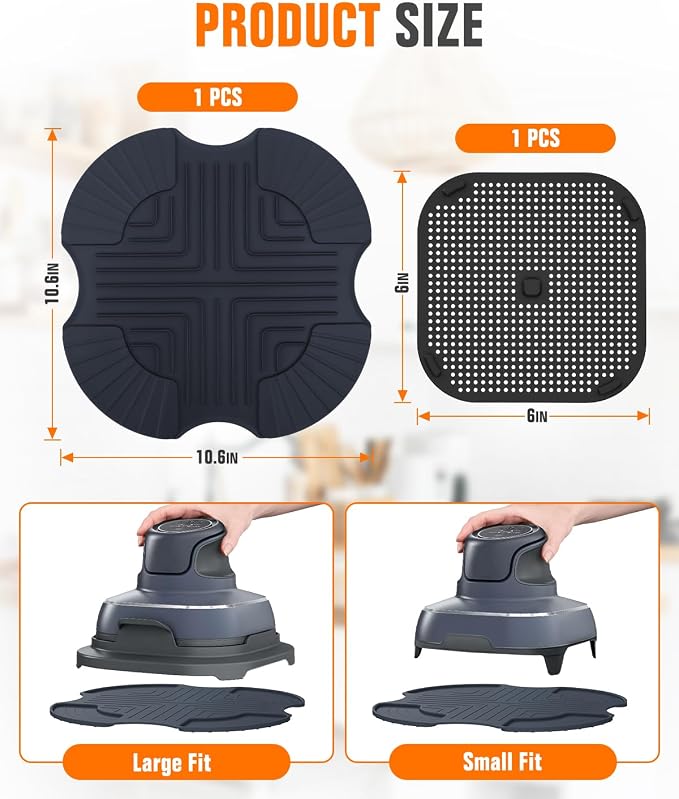 2 PCS Silicone Trivet & Splatter Shield for Ninja Crispi,Dark Blue&Black | Heat Resistant & Non-Slip Silicone,Blocks Oil Splashes,Guards Countertops,Reusable, Easy To Clean,Dishwasher Safe