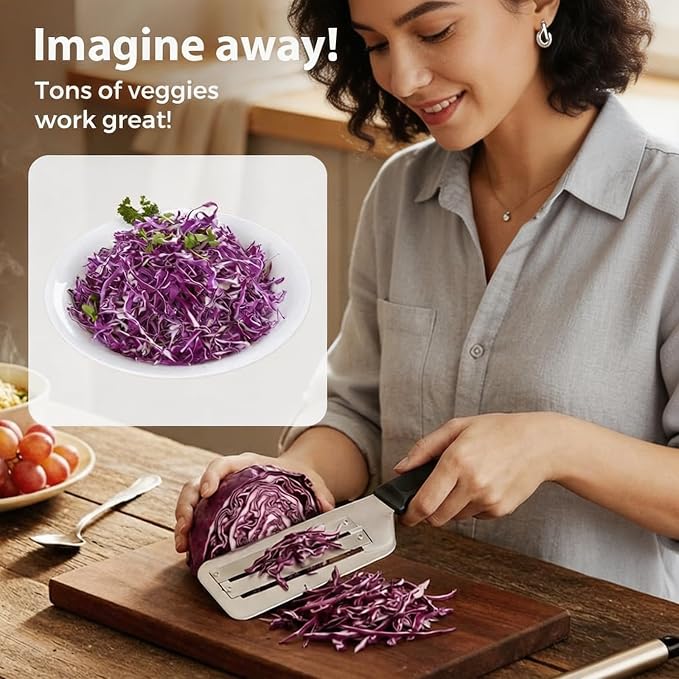 Cabbage Shredder and Cutter for Coleslaw, Manual Cabbage Slicer and Lettuce Shredder, Large Vegetable Mandoline Slicer Knife for Kitchen, Fast Shredding Tool (Red)