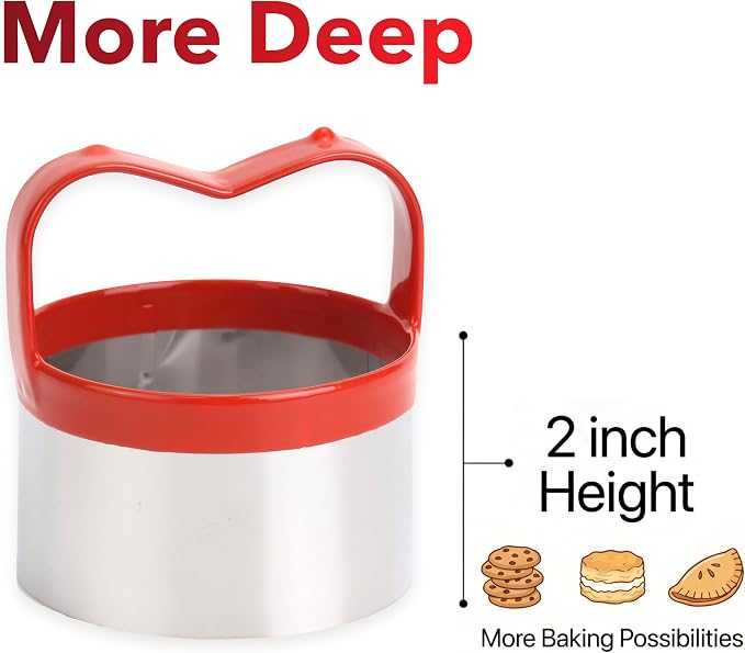 3Pcs Round Cookie Cutters with Handle, Circle Biscuit Cutter for Baking, Dough Cutter, Metal Cookie Cutters, Coated and Soft PVC for Protection