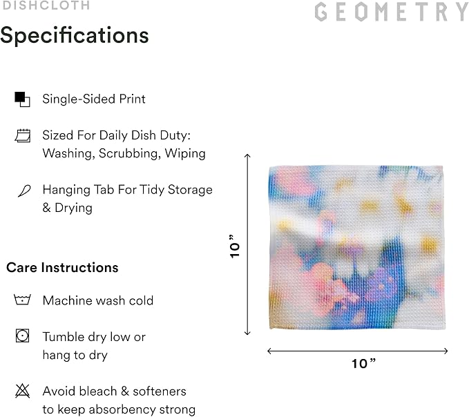 GEOMETRY Kitchen Dish Cloths - Spring & Summer Collection - Premium Dishcloths with Geoweave - Absorbent & Fast Drying Kitchen Towels - Soft Floral, 10" x 10" - 3-Pieces
