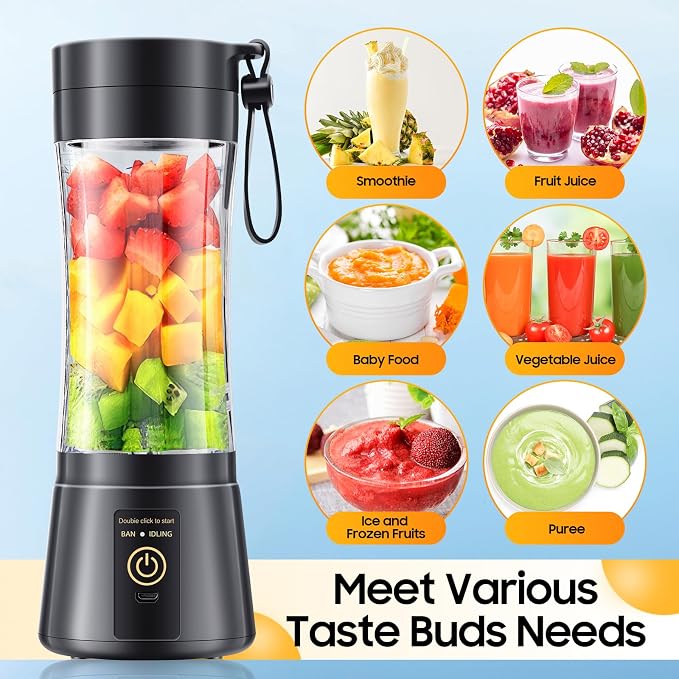 Personal Size Portable Blender Make Smoothies - Mini Blender 12oz Juice Cup | Powerful Blending with 6 Stainless Steel Blades, BAP-Free, Lightweight, Easy Clean,Suit in Travel/Office/Gym/Picnic/ Sports