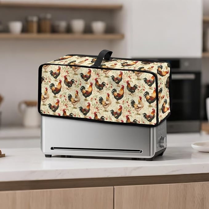 ZDCUSTOM Slim Toaster Dust Cover 2 Slice, Long Slot Toaster Bread Maker Machine Cover Stain Resistant Dust-proof Kitchen Small Appliance Decor Rustic Rooster