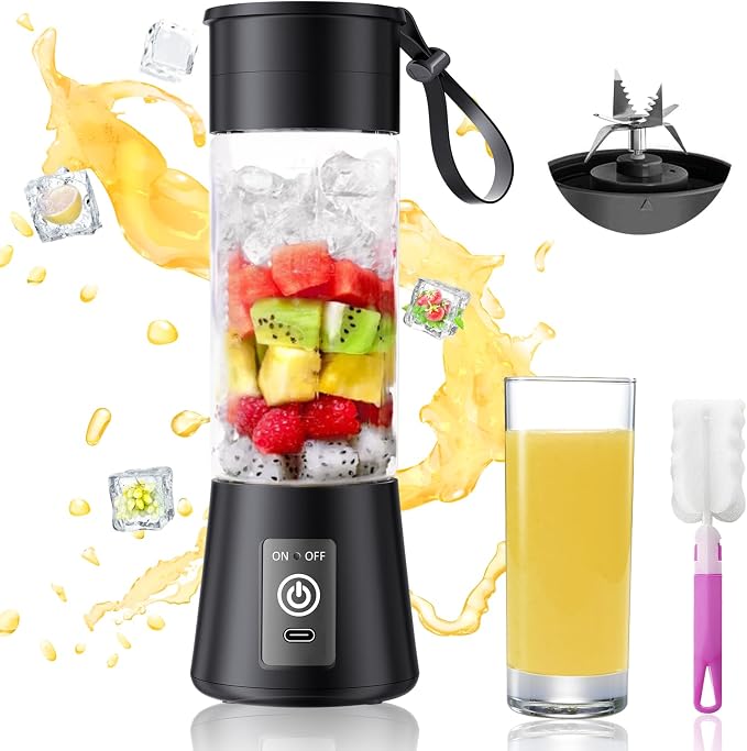 2026 New Portable Smoothies Blender - 13 Oz Personal Travel Blender | Small Blender with 6 Blades & 380ML Cup BPA Free, High Blending Speed Suit for Making Fresh Juice in Travel Sports
