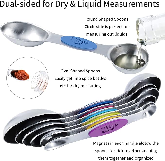 TILUCK Nesting Measuring Cups and Spoons Set, Stainless Steel with Soft Silicone Handle – Heavy Duty & Dishwasher Safe for Measuring Dry/Liquid Ingredients, Ideal for Cooking & Baking (14)