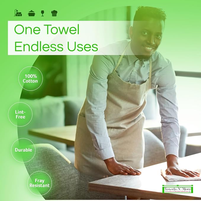 Towels N More 24-Pk 16x19 30 Oz. Absorbent Cotton Kitchen Bar Mop Towels | Reusable Kitchen Cleaning Towels for Chef, Cook, Home, Restaurant & Bar. Highly Absorbent, Multi-Purpose Cotton Towels