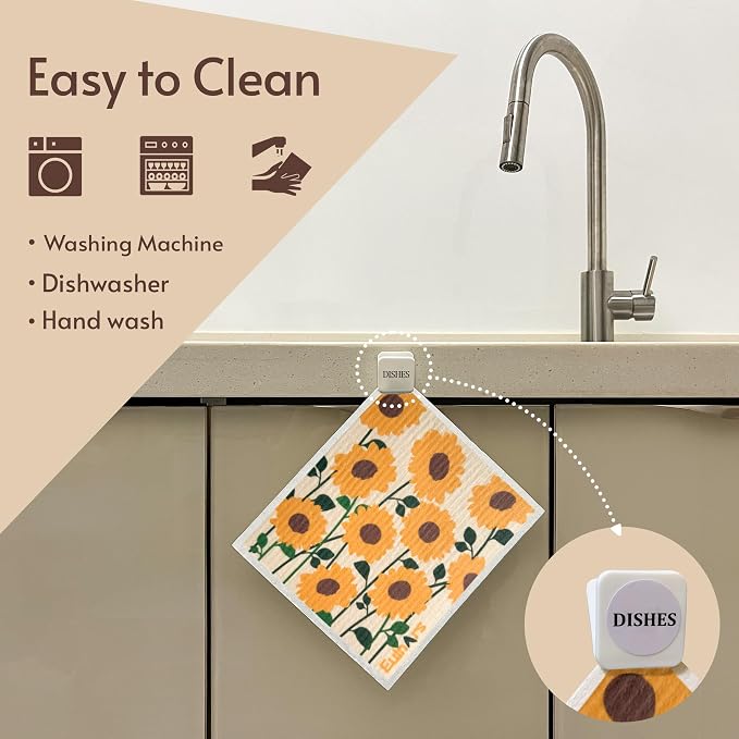 Eulnars Swedish Dishcloths for Kitchen, 8 Pack Flower Reusable Paper Towels Washable, Non-Scratch Swedish Kitchen Towels, Super Absorbent Cellulose Dish Cloths, Eco Friendly Gifts