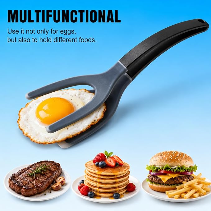 Silicone Egg Flipper Spatula Tongs (Set of 1) – Non-Stick 2-in-1 Grip & Flip Kitchen Tongs for Pancakes, Fish, Eggs, and More – Heat Resistant Cooking Tool (Black)