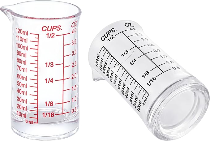 Ackers 4oz Glass Measuring Cup – Shot Glass with Ounce,Ml,Cups Markings for Kitchen & Bar(Pack of 2)