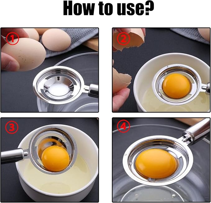 Egg Yolk Separator- 304 Stainless Steel ，20x7.2cm Yolk/White Separation Tool, Easy to Clean Kitchen Gadget for Baking & Cooking