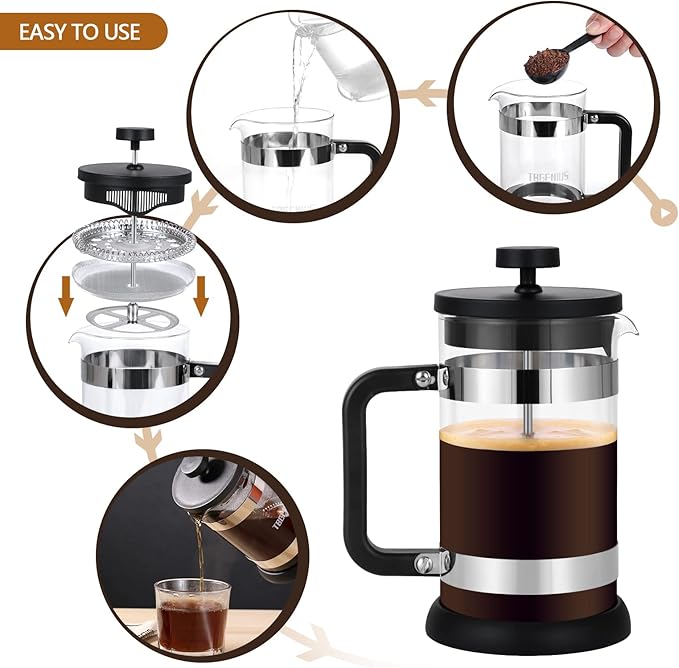 French Press Coffee Maker, 21 oz, Thickened Borosilicate Glass | Coffee Press, Thickened Heat-Resistant Glass for Cold Brew, Tea and Milk Frothing, Black