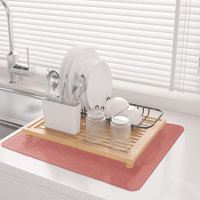 Stove Top Cover for Electric Stove- Range Covers for Electric Stove,Silicone XXL Dish Drying Mat, Glass Cooktop Covers, Flat RV Range top Mats (Rosy, 28"x20")