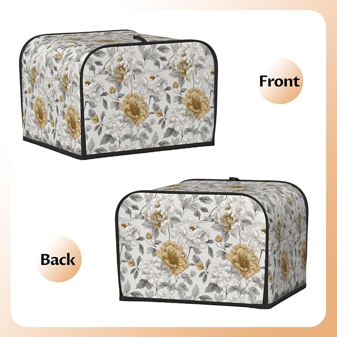 4 Slice Toaster Cover Rustic Flower Peony Floral Dust Proof Washable Kitchen Appliance Cover with Pocket, Oxford Fabric Countertop Toaster Protector for Standard Toasters Small Appliances