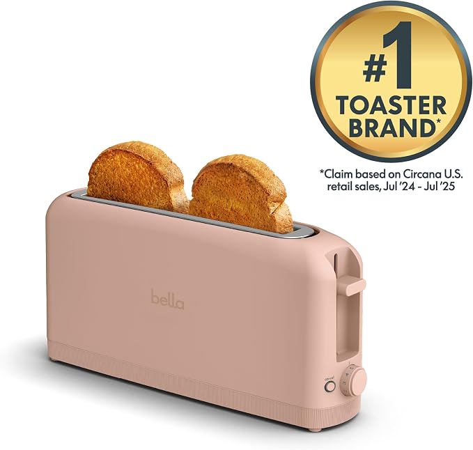 bella Fits-Anywhere™ Slim Toaster, 2 Slice Extra Long & Wide Slot, Blossom