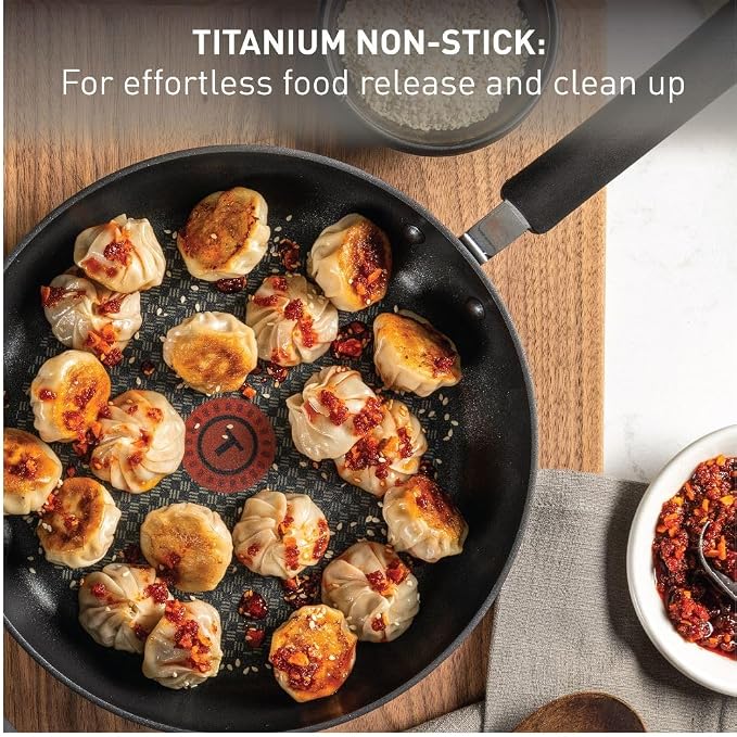 T-Fal Ultimate Hard Anodized Nonstick Fry Pan, 10 in with Lid, Onyx | Titanium nonstick coating, Thermo-Spot heat indicator, Oven safe to 400°F, Dishwasher safe, All stovetops except induction
