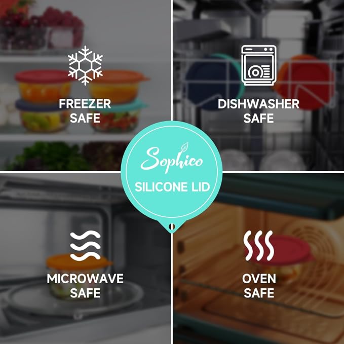 SOPHICO 2 Cup Silicone Lids Replacement for Pyrex & Anchor Hocking 7200-PC | Food Grade Silicone, Leakproof、Airtight Lids, Dishwasher Microwave Safe