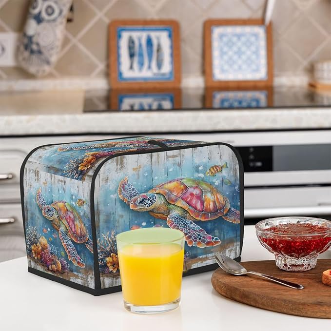 4 Slice Toaster Cover Colorful Sea Turtle Toaster Covers Four Slice Wide Slot Waterproof and Dustproof Covers for Wide Slot Toasters and Small Appliances Kitchen Decor Gifts