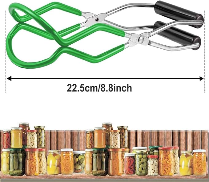 Canning Jar Lifter Tongs - Stainless Steel Jar Lifter with Rubber Grips | Slip Wide-Mouth Clip for Kitchen Restaurant, Green