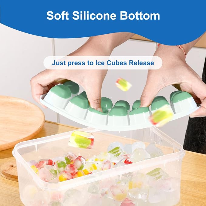Ice Cube Trays with Lids for Freezer, 5 Pack Silicone Set, 70 Cubes | Easy-release silicone, stackable removable lids, BPA-free & dishwasher safe; for coffee, whiskey,cocktails, juice & baby food