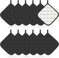 Bokon 12 Pcs Pot Holders for Kitchen, Black Potholders Sets, Heat Resistant Cotton Hot Pad Oven Mitts Trivet with Hanging Loops for Baking Cooking