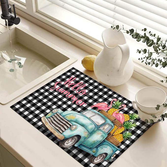 HOMETITUTE Hello Summer Stove Top Cover 28x20 Truck Gingham Heat Resistant