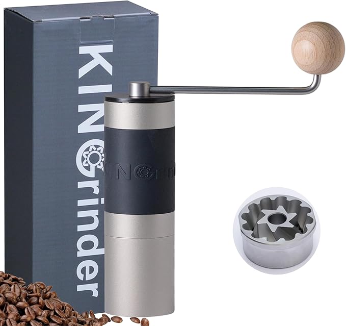 【Sliver】KINGrinder K2 Manual Coffee Grinder Straight Handle Stainless Burr | Supports grind settings for various brewing methods such as pour-over and espresso