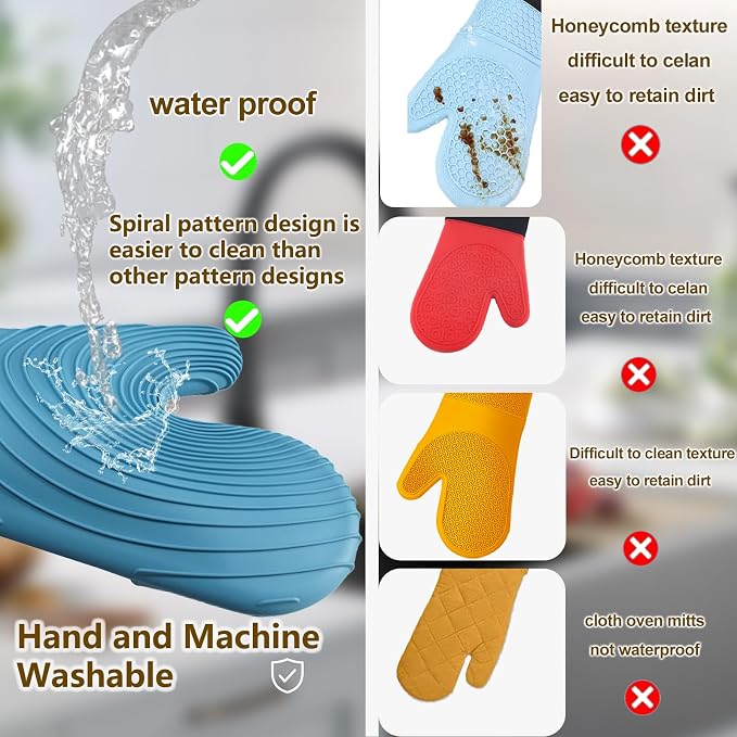 Silicone Oven Mitts-13.6 in Extended Oven Mitts Heat Resistant 500F, Oven Gloves with Soft Liner Good Grippy BPA-Free Easy to Clean Flexible-Oven Mits Set for Cooking Baking Grilling BBQ