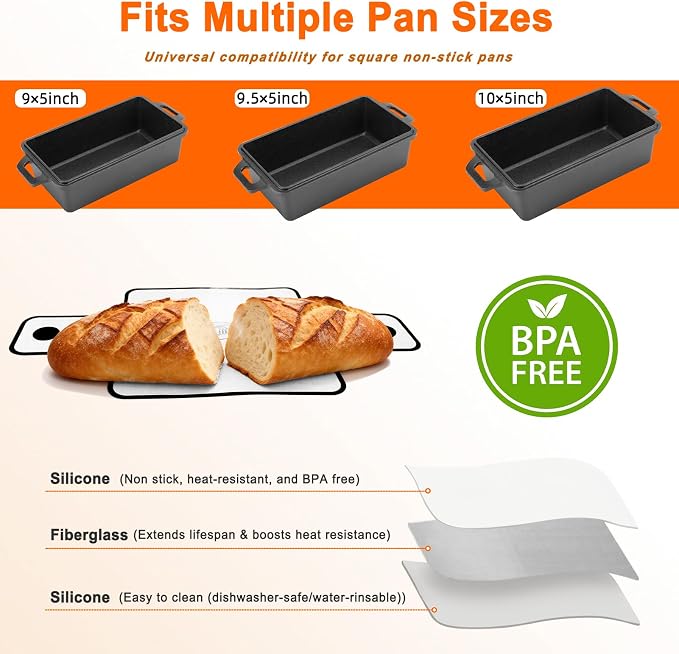 4 Pack Full-Coverage Silicone Bread Sling, Nonstick Silicone Loaf Pan Liner | Reusable & Dishwasher Safe Bread Baking Mats Fit 9x5, 9.5x5, 10x5 Inch Bakeware, Folded Corners Prevent Batter Leakage, White