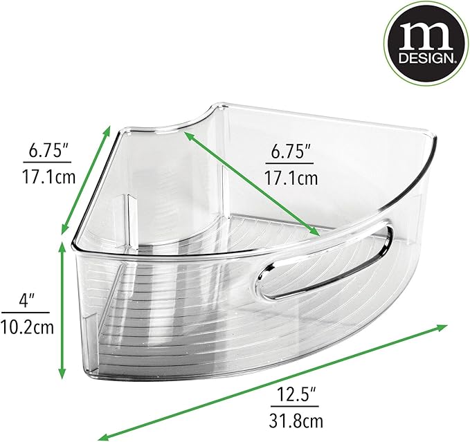 mDesign Plastic Lazy Susan Cabinet Storage Bin with Front Handle for Kitchen Countertop, Pantry, Shelf, Fridge Organization - Hold Food, Drinks, Snacks - Ligne Collection - Smoke Gray Tint
