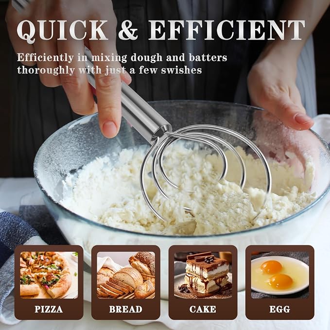TEEVEA Danish Dough Whisk Stainless Steel for Sourdough Bread | Dutch Dough Hook, Replaces Hand Mixer and Spoon, Bread Baking Tool, Food Grade Rust Resistant Steel, Non-Stick, Easy to Clean