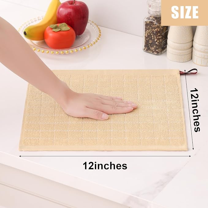 Homaxy 100% Cotton Terry Kitchen Dish Cloths, 12 Pack, Apricot | Ultra Soft and Absorbent, Suitable for Drying and Washing Dishes