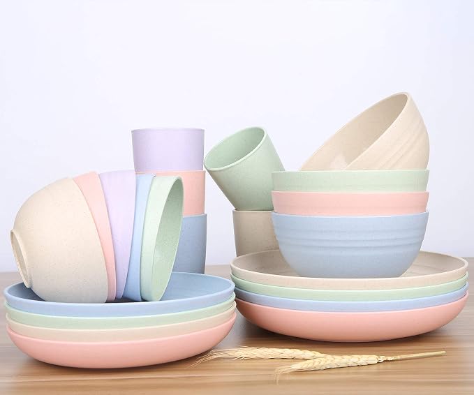 8.8 Inches Unbreakable Wheat Straw Plates - Reusable Plate Set - Dishwasher & Microwave Safe - Perfect for Dinner Dishes - Healthy, BPA Free & Eco-Friendly (8.8 Inches)