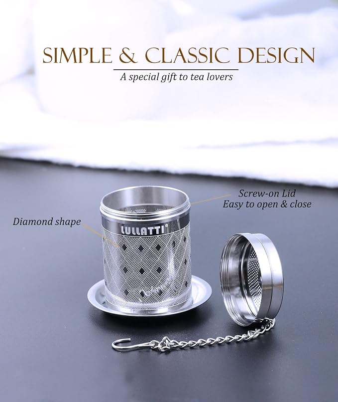 1-Pack 304 Steel Tea Infuser Fine Mesh Diamond with Long Chain | Ideal for loose leaf tea, fine mesh traps all sediment, and dishwasher-safe for easy clean