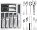 53PCS Silverware Set for 8 with Flatware Drawer Organizer, Stainless Steel Cutlery Set with Steak Knives, Include Spoons and Forks Set & Serving Utensils, Mirror Polished, Dishwasher Safe
