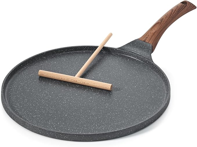 SENSARTE Nonstick Crepe Pan, Swiss Granite Coating Dosa Pan Pancake Flat Skillet Tawa Griddle 10-Inch with Stay-Cool Handle, Induction Compatible | Swiss Granite Coating Dosa Pan Pancake Flat Skillet Tawa Griddle with Stay-Cool Handle, Induction Compat...